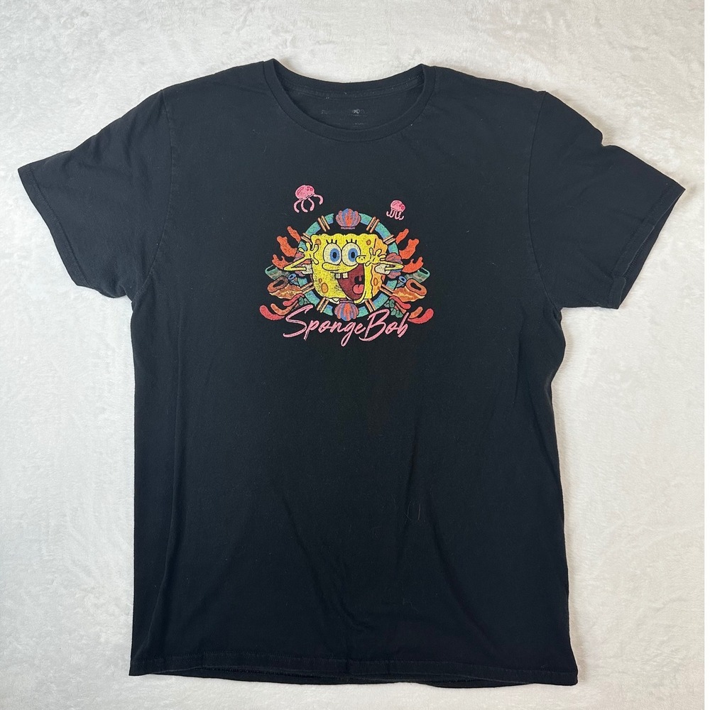 SpongeBob SquarePants Psychedelic Graphic T-Shirt Black Mens Large Nickelodeon